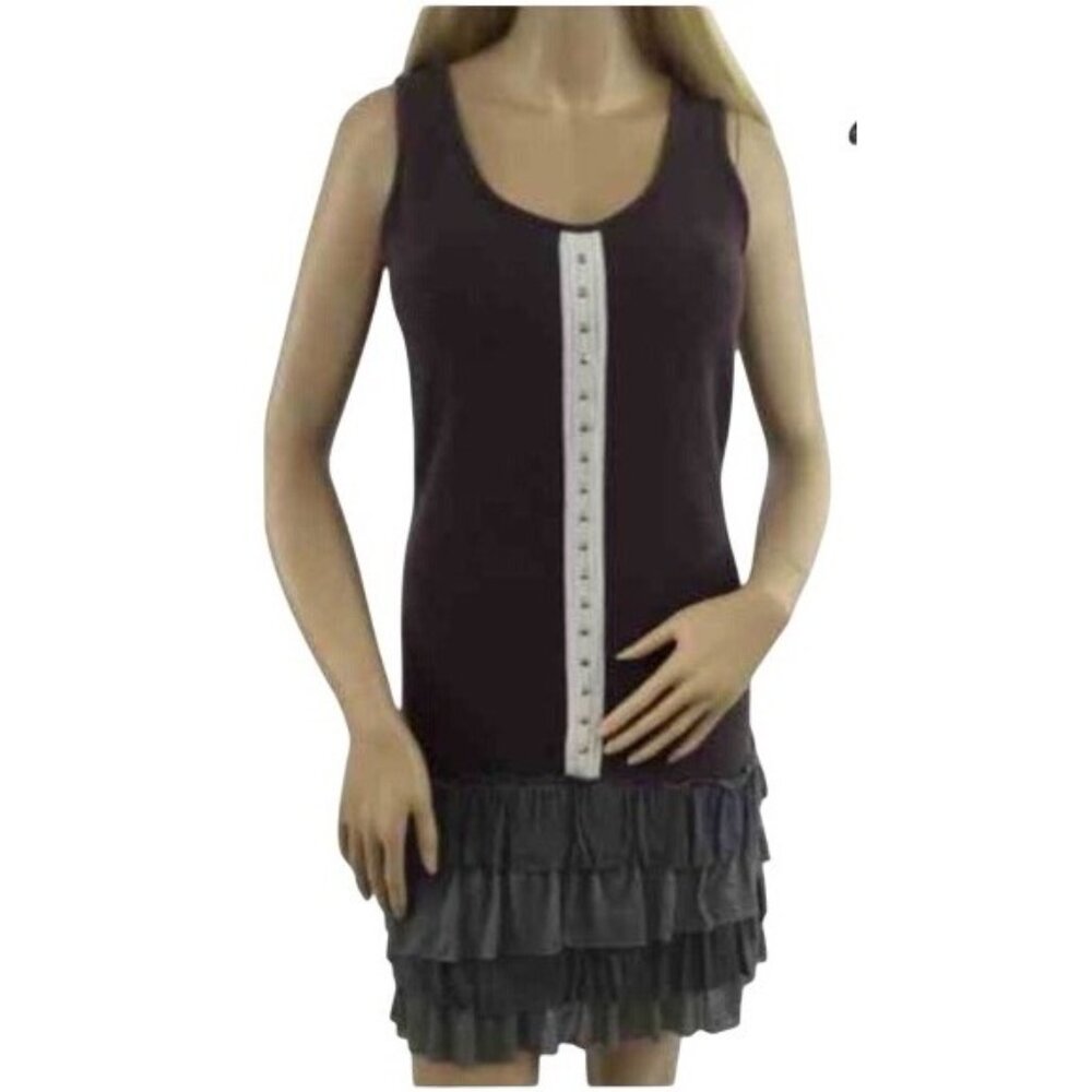 Vtg NWT Brown Tiered Ruffle Hem Drop Waist Mini Dress| Coquette Grunge Fairycore - Picture 2 of 8